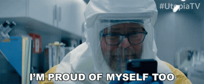 Man In Hazmat Suit Looking At Phone Says I'm Proud Of Myself Too GIF