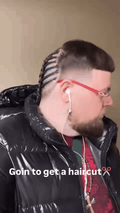 Man In Headphones And Braided Haircut Saying Goin To Get A Haircut GIF