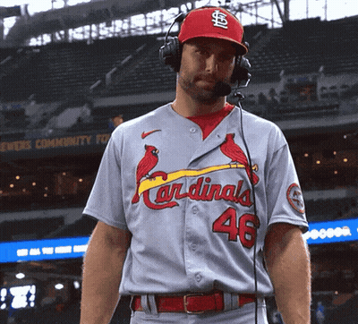 Man In Headphones And Cardinals Uniform GIF