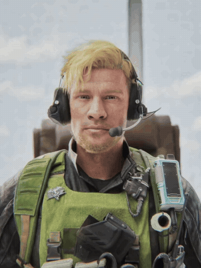 Man In Headphones And Green Vest With US Air Force Badge GIF