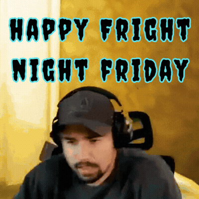 Man in Headphones and Hat Happy Fright Night Friday