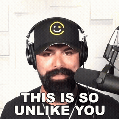 Man In Headphones And Hat With Smiley Says This Is So Unlike You GIF