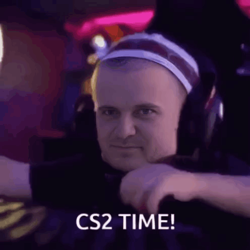 Man In Headphones And Headband Says CS2 Time GIF