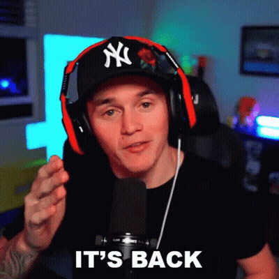 Man In Headphones And NY Hat Saying It's Back GIF