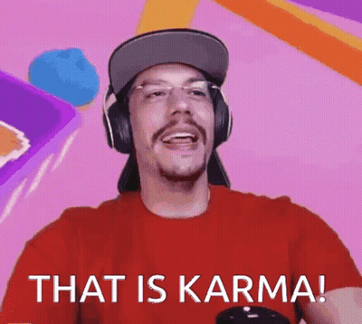 Man In Headphones And Red Shirt Says That Is Karma GIF