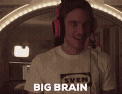 Man In Headphones And Sven Big Brain Shirt GIF