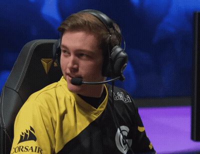 Man In Headphones And Yellow Corsair Shirt GIF