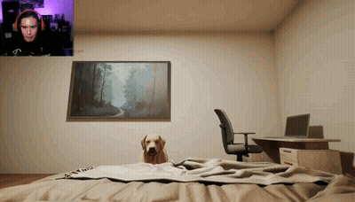 Man In Headphones Playing Video Game With Dog GIF