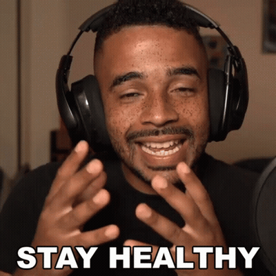Man In Headphones Says Stay Healthy GIF