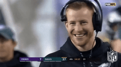 Man In Headphones Smiling At Vikings Vs Eagles Game GIF