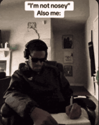 Man In Headphones Sunglasses Says I'm Not Nosey GIF