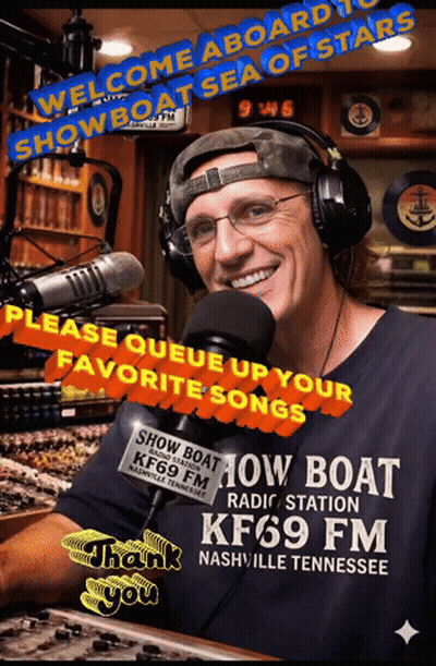 Man In Headphones With Show Boat Radio Station KF 69 FM Nashville Tennessee Shirt GIF