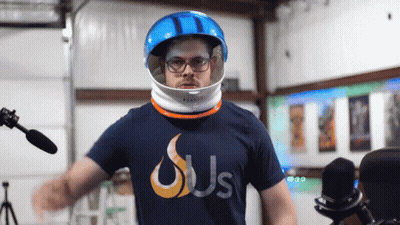 Man in Helmet and Glasses Wearing Us Shirt