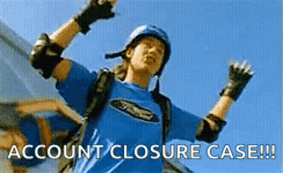 Man In Helmet And Knee Pads Holding Arms Up Account Closure Case GIF