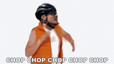 Man In Helmet And Orange Vest Saying Chop Chop GIF