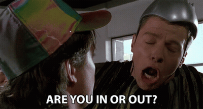 Man In Helmet Asks Are You In Or Out GIF