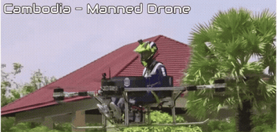 Man In Helmet Flying Manned Drone In Cambodia GIF