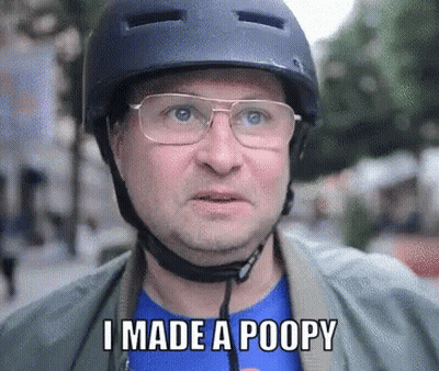 Man In Helmet Glasses Blue Shirt Says I Made A Poopy GIF
