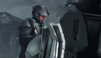 Man In Helmet Holding Shield In Video Game GIF