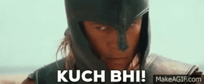 Man In Helmet Holding Sword Saying Kuch Bhi GIF