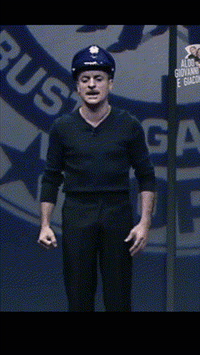 Man In Helmet Near Sign Saying Rus GIF