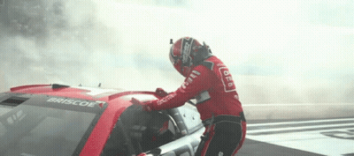 Man In Helmet Next To Red Race Car Saying Briscoe GIF
