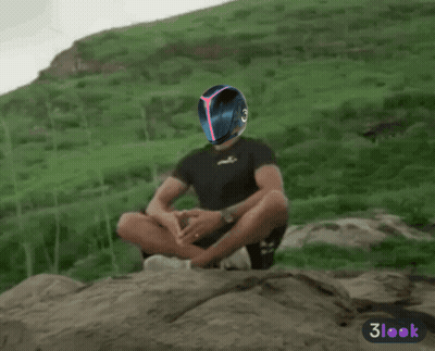 Man In Helmet On Rock Near Hill 3Look GIF
