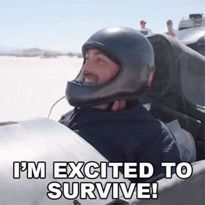 Man In Helmet Saying I'm Excited To Survive GIF