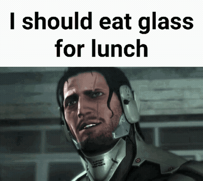 Man In Helmet Saying I Should Eat Glass For Lunch GIF