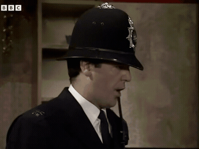 Man In Helmet Saying Just Stop It With BBC Logo GIF
