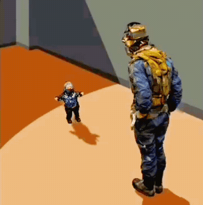 Man in Helmet Standing Next to Child