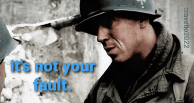 Man In Helmet Talks To Another Man Saying It's Not Your Fault GIF