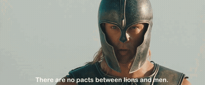 Man In Helmet There Are No Pacts Between Lions And Men GIF