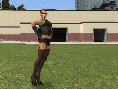 Man In High Heels And Stockings In Grassy Field GIF