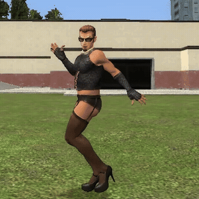 Man In High Heels And Stockings On Green Field GIF