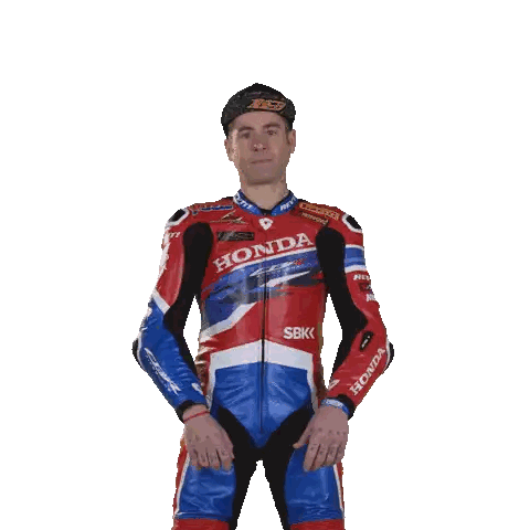 Man In Honda Racing Suit Holding Hands Up Sticker