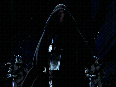 Man In Hooded Cloak With Two Stormtroopers GIF
