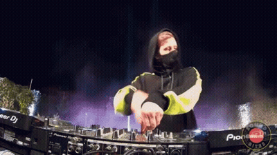 Man In Hooded Jacket Playing Music On Pioneer Mixer GIF