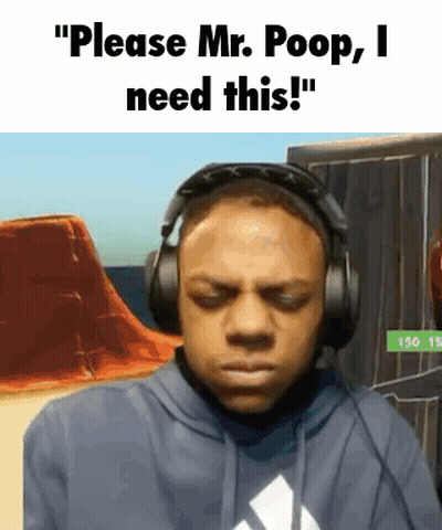 Man In Hoodie And Headphones Saying Please Mr. Poop I Need This GIF