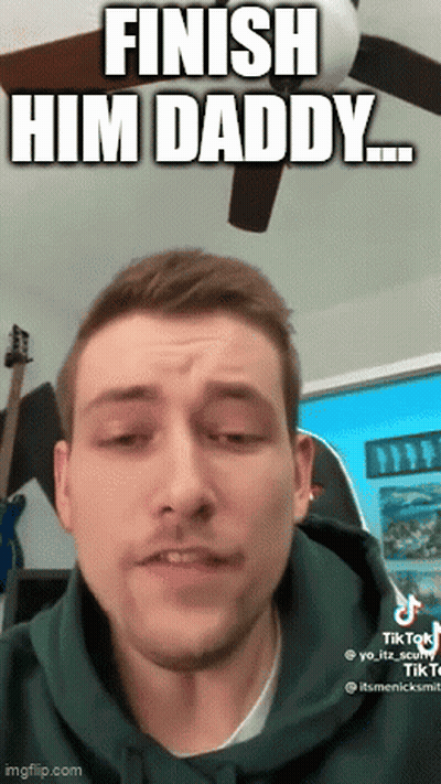 Man In Hoodie Says Finish Him Daddy In Front Of Ceiling Fan GIF
