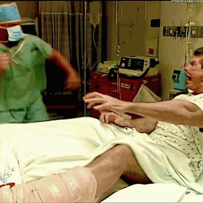 Man In Hospital Bed With Bandage On Leg Saying The Next Thing GIF