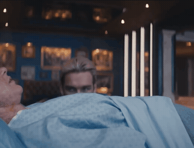 Man In Hospital Bed With Blue Blanket GIF