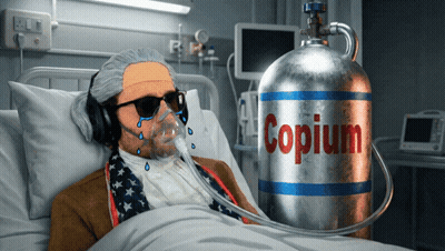 Man In Hospital Bed With Oxygen Mask And Copium Cylinder GIF