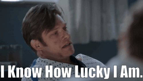 Man In Hospital Gown With I Know How Lucky I Am GIF