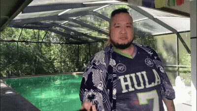 Man In Hula Jersey At Pool GIF