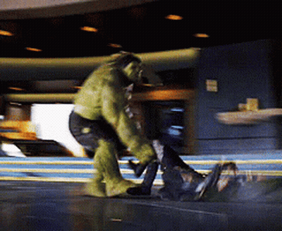Man In Hulk Costume Standing Next To Man In Suit GIF