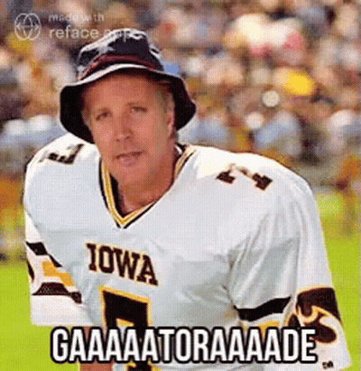 Man In Iowa Jersey And Hat Saying Gaaaaatoraaade GIF