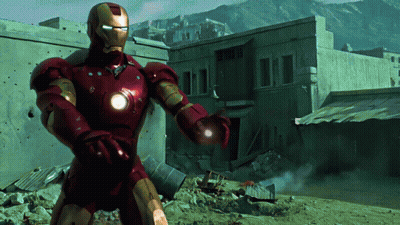 Man In Iron Man Suit At Destroyed Building GIF