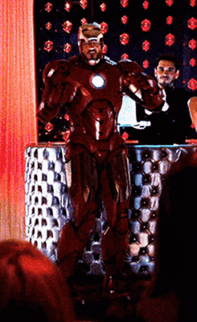 Man In Iron Man Suit Before Crowd GIF