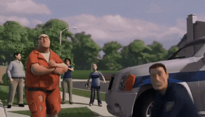 Man In Jail Uniform In Front Of Police Car GIF